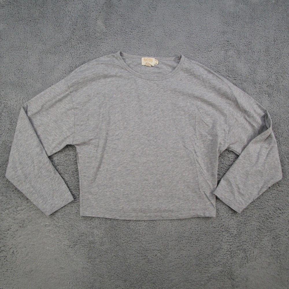 Nation LTD Organic Cotton Long Sleeve Tee Gray Crew Neck Small